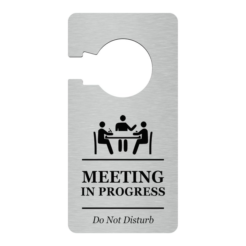 origin Meeting In Progress Do Not Disturb - Room Or Door Hanger Sign. Use In Home Office. Made In SILVER Acrylic - For Use In Business, Corporate, Hotels, Workplace. Global Shipping - Image 1